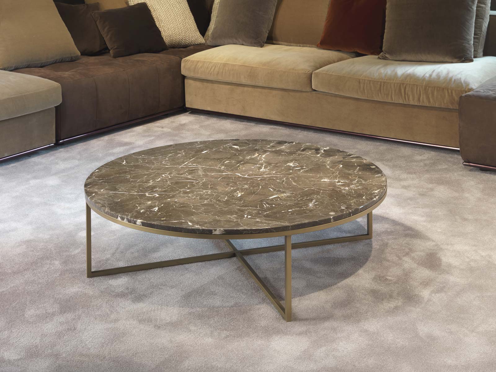 Tavolino rotondo design in marmo velvet brown Frame